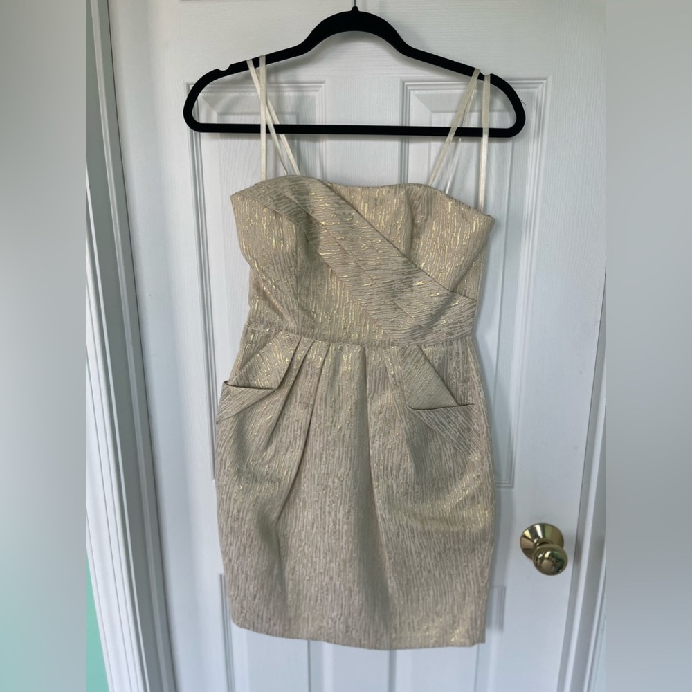 MAXANDCLEO METALLIC PRINT STRAPLESS MINI
